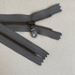**MULTIPACK** YKK No. 3 Antique Brass Metal Zip with NATULON® Recycled Tape - Closed End - SMOKEY GREY