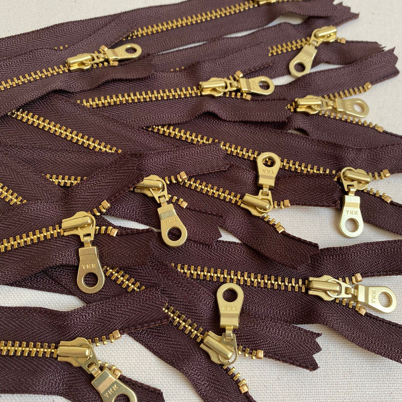 **MULTIPACK** YKK No. 5 Gold Brass Metal Zip with NATULON® Recycled Tape - Closed End - BROWN