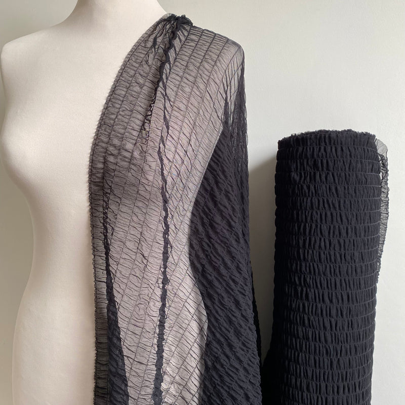 Recycled Tulle Plissé - Black - 0.5 metre