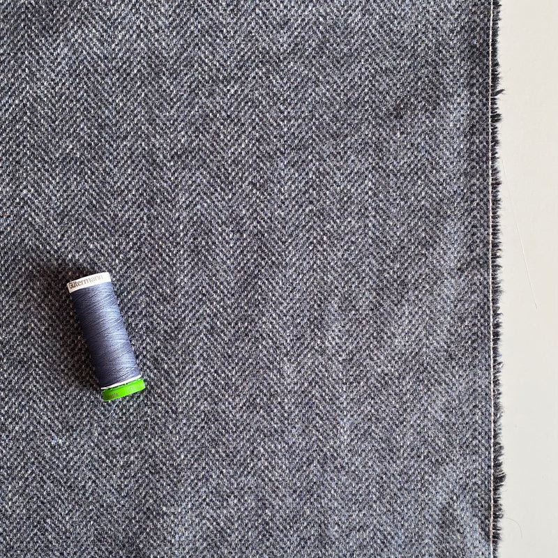 Herringbone Tweed Deadstock Fabric - Blue Grey - Priced per 0.5 metre