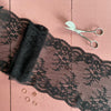 Stretch Lace with ROICA™ EF - Soft Floral, Black - 18cm wide