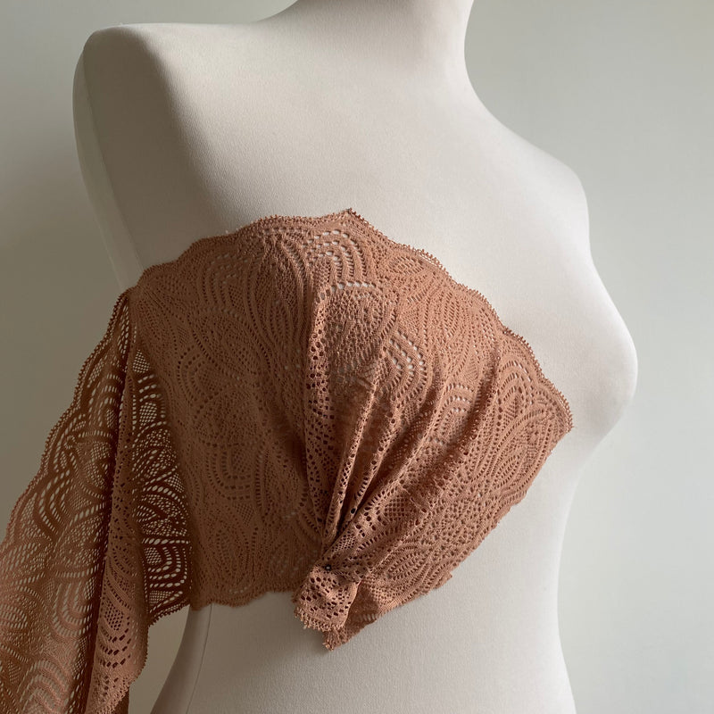 Recycled Stretch Lace with ROICA™ EF - Floral Design, Clay - 18cm wide