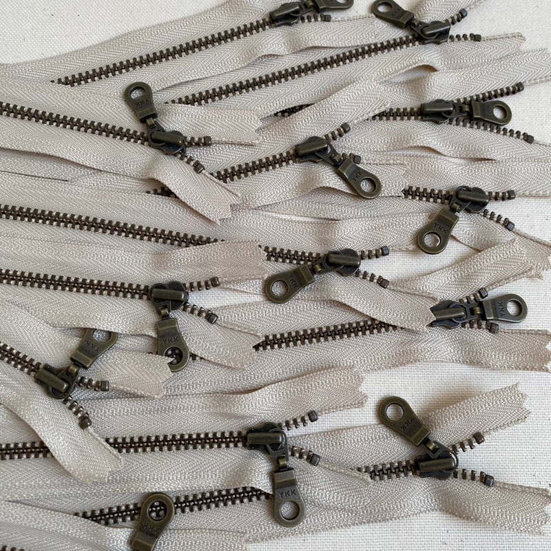 **MULTIPACK** YKK No. 5 Antique Brass Metal Zip with NATULON® Recycled Tape - Closed End - NATURAL BEIGE
