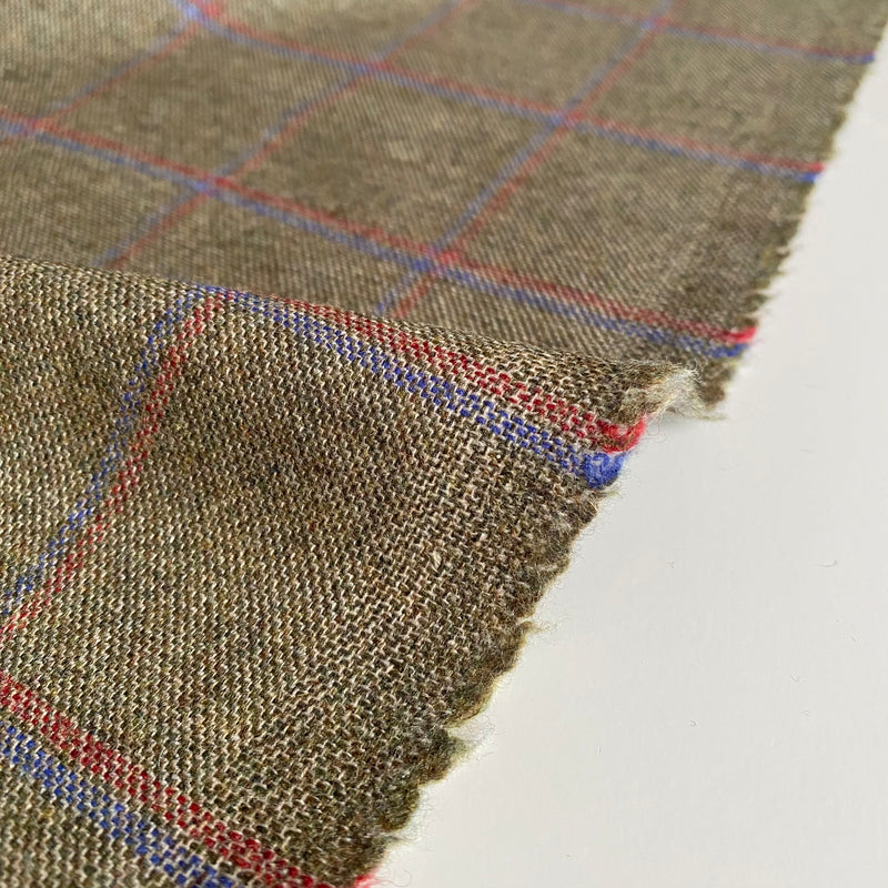 Wool Blend Ex-Designer Fabric - Windowpane Check - Green - Priced per 0.5 metre