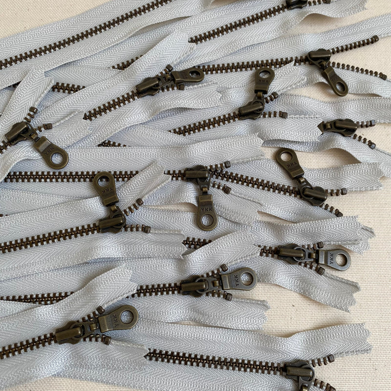 **MULTIPACK** YKK No. 5 Antique Brass Metal Zip with NATULON® Recycled Tape - Closed End - MOONSHINE GREY