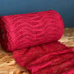 Stretch Lace with ROICA™ EF - Wavy Design, Lollipop Red - 19.5cm wide