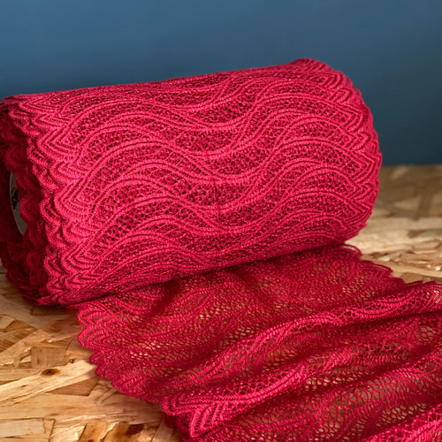 Stretch Lace with ROICA™ EF - Wavy Design, Lollipop Red - 19.5cm wide