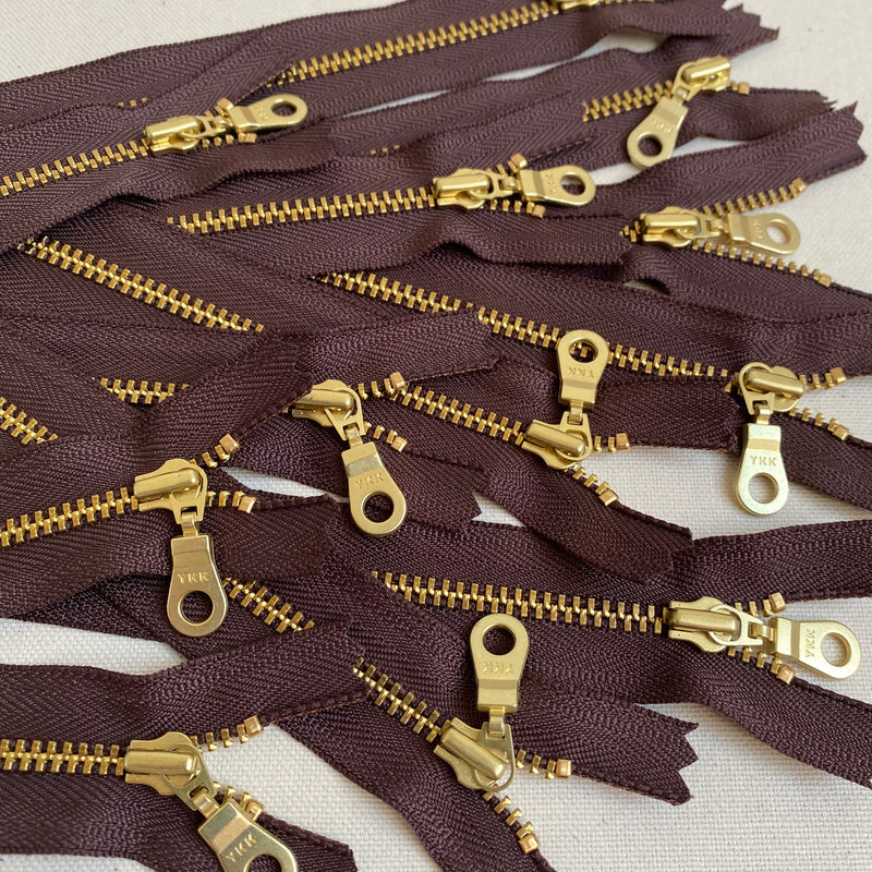 **MULTIPACK** YKK No. 3 Gold Brass Metal Zip with NATULON® Recycled Tape - Closed End - BROWN