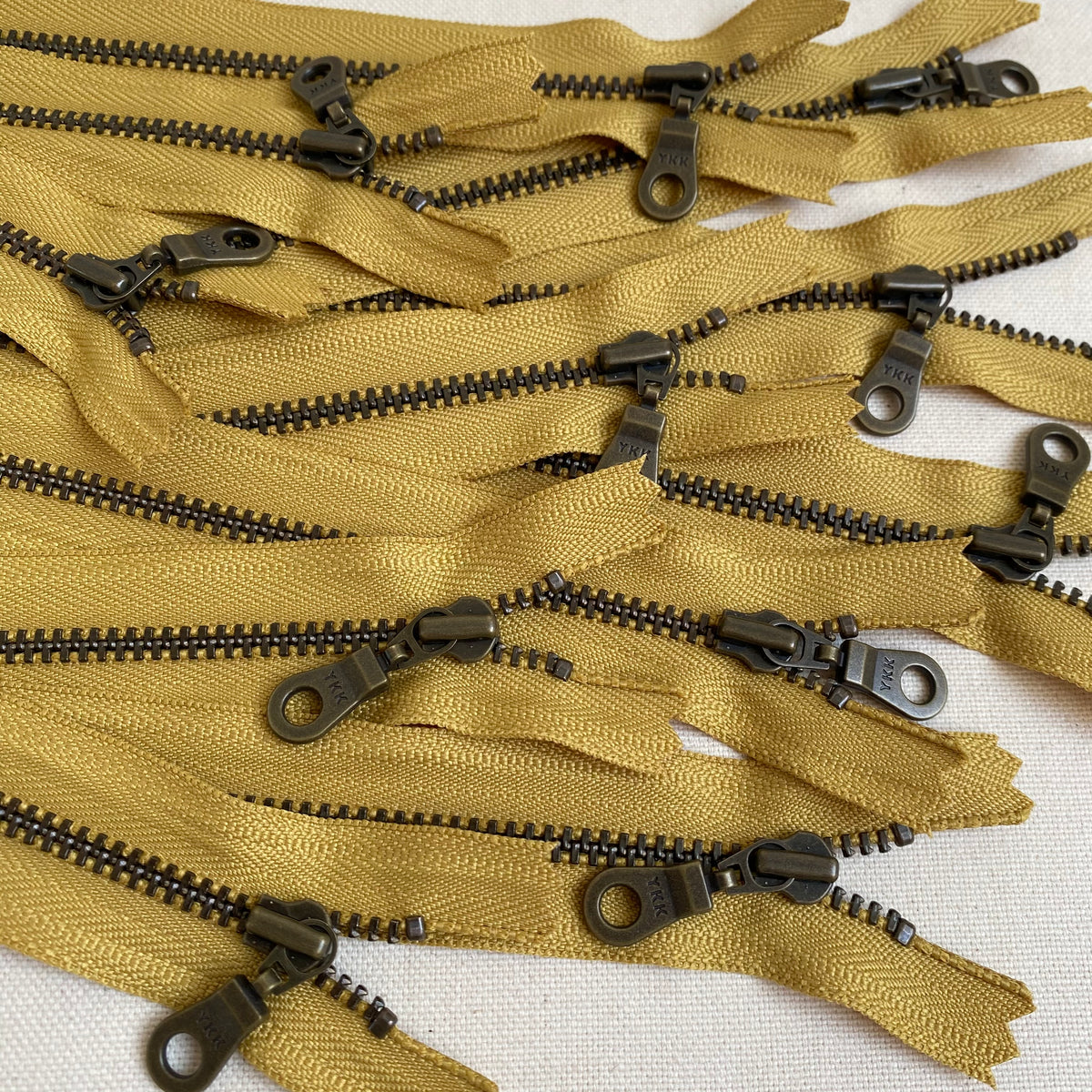 **MULTIPACK** YKK No. 3 Antique Brass Metal Zip with NATULON® Recycled Tape - Closed End - MUSTARD