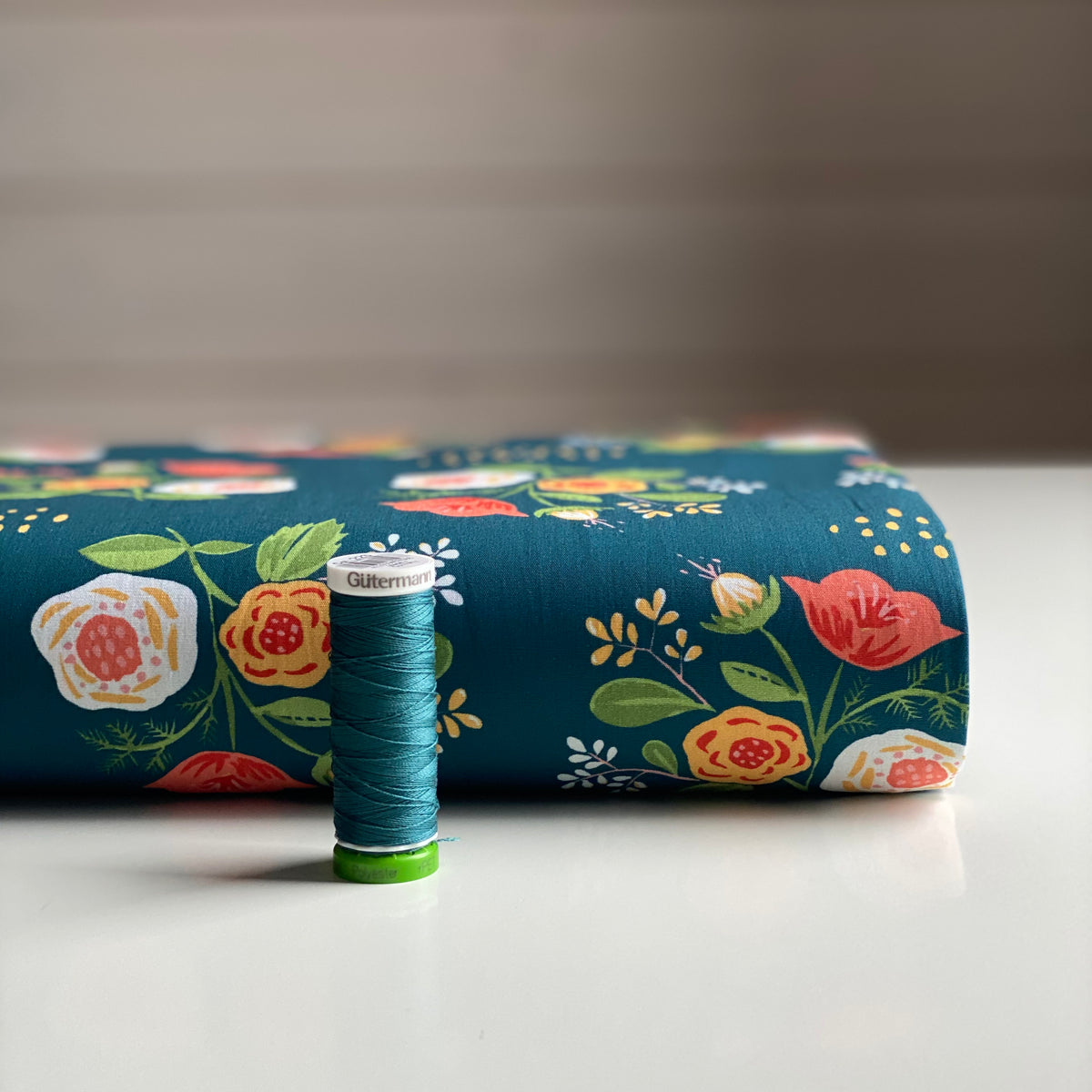 REMNANT 80cm - Organic Cotton Poplin by Monaluna - Bouquet Teal