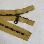 YKK No. 3 Antique Brass Metal Zip with NATULON® Recycled Tape - Closed End - MUSTARD