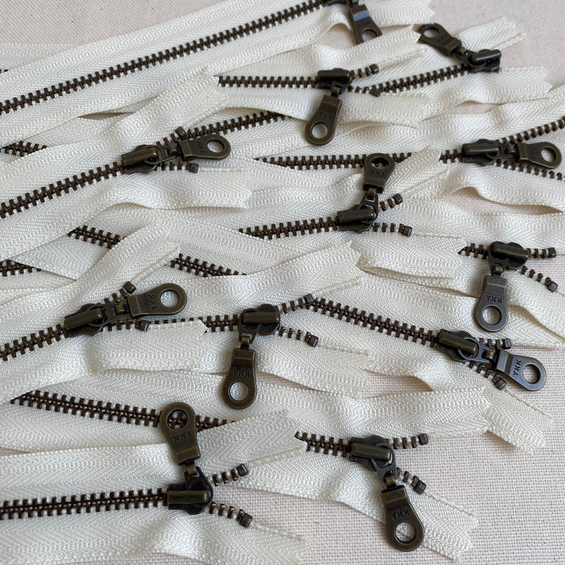**MULTIPACK** YKK No. 3 Antique Brass Metal Zip with NATULON® Recycled Tape - Closed End - VANILLA
