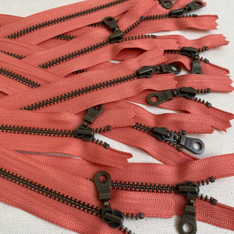 YKK No. 3 Antique Brass Metal Zip with NATULON® Recycled Tape - Closed End - CORAL