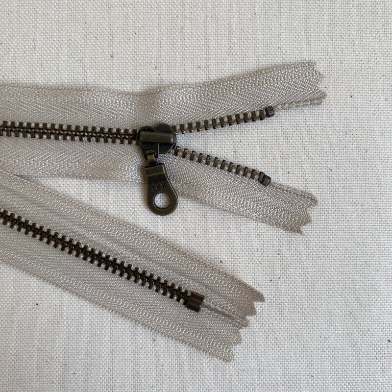 **MULTIPACK** YKK No. 5 Antique Brass Metal Zip with NATULON® Recycled Tape - Closed End - NATURAL BEIGE