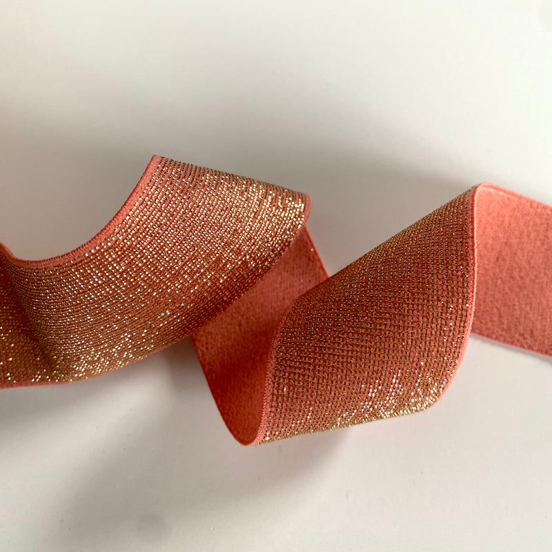 35mm Golden Lurex Elastic Band - Peach Melba