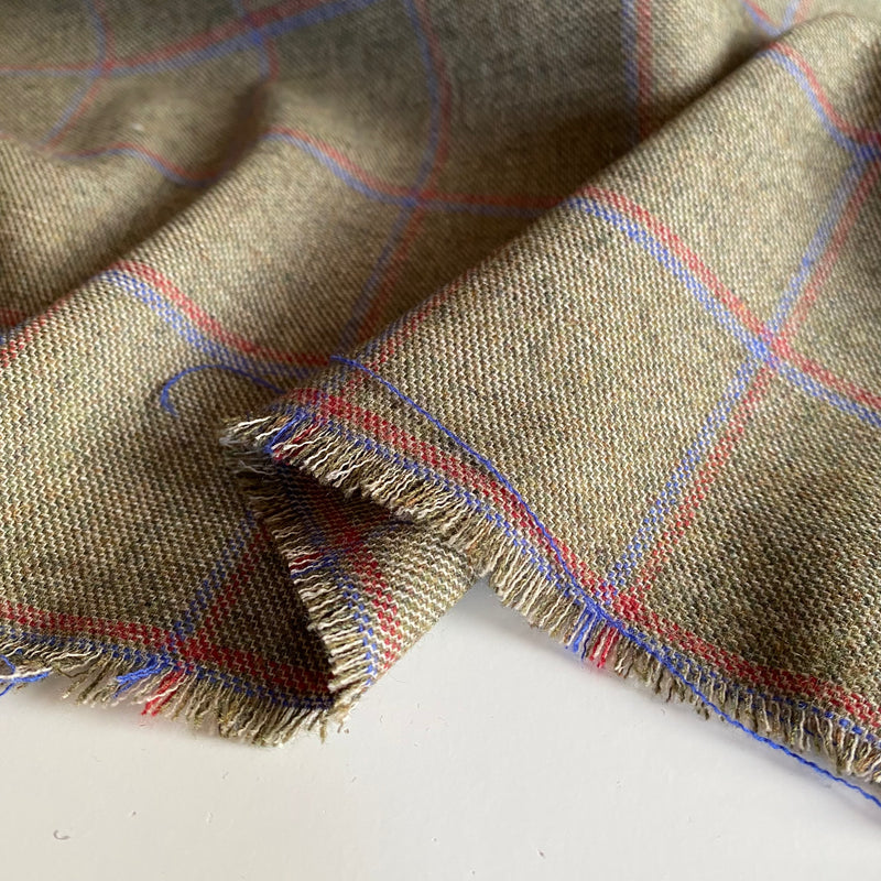 Wool Blend Ex-Designer Fabric - Windowpane Check - Green - Priced per 0.5 metre