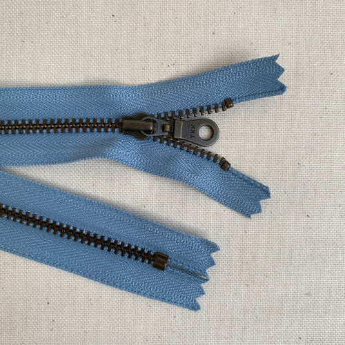 **MULTIPACK** YKK No. 5 Antique Brass Metal Zip with NATULON® Recycled Tape - Closed End - BLUE HERON