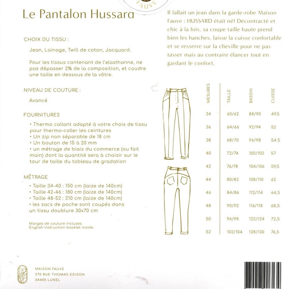 Hussard Trouser/Jeans Sewing Pattern by Maison Fauve