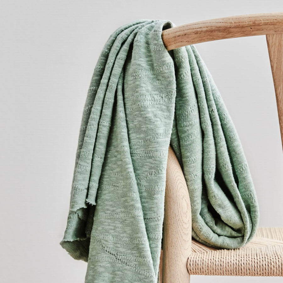 Organic Slub Jacquard Knit Fabric - Sage Green - Priced per 0.5 metre