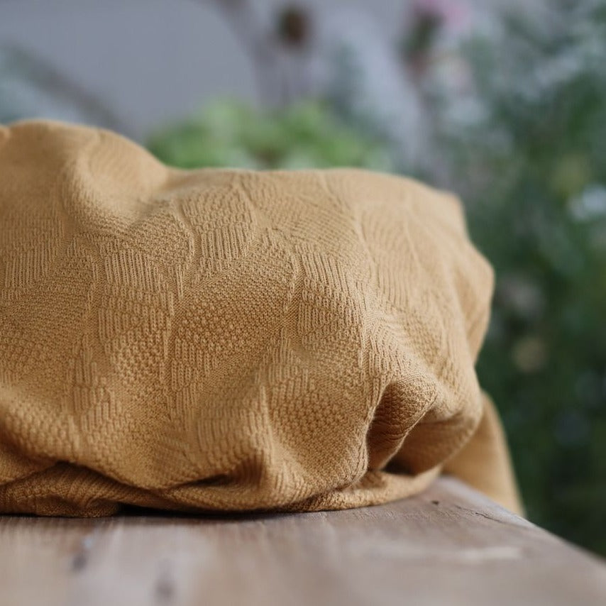 Organic Leaf Jacquard - Dry Mustard - Priced per 0.5 metre