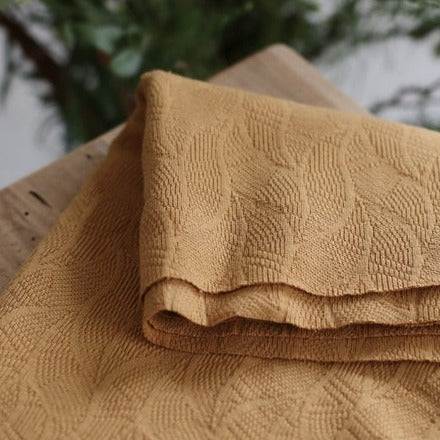 Organic Leaf Jacquard - Dry Mustard - 0.5 metre
