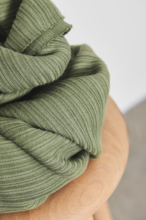 Organic Selanik Knit Fabric - Olive Green - 0.5 metre
