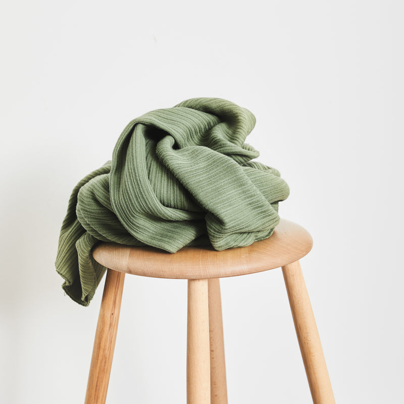 Organic Selanik Knit Fabric - Olive Green - 0.5 metre