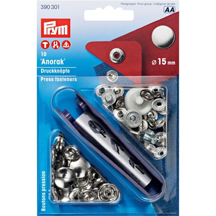 Prym Press Fasteners Anorak - Silver - 15mm