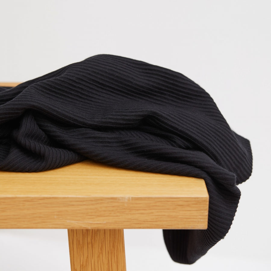 Self-Stripe Ottoman Knit - Black - Priced per 0.5 metre